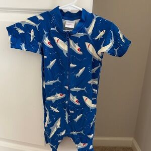 Hanna Andersson Blue Shark Print rashguard swimsuit